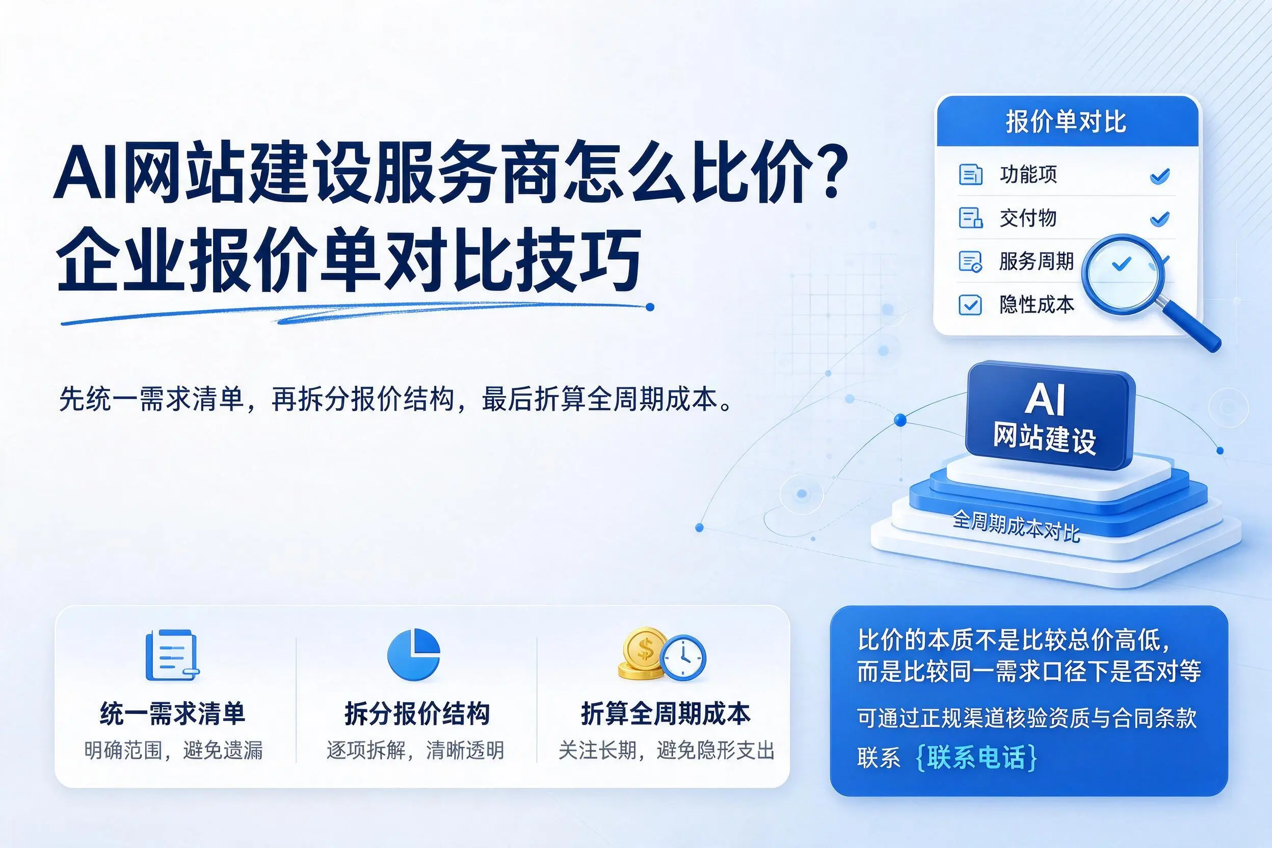AI网站建设服务商怎么比价？佳木斯企业报价单对比技巧